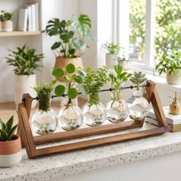 Havendro Glass Hydroponic Vase Wooden Stand Plant Terrarium 5 Bulb - thumbnail 4