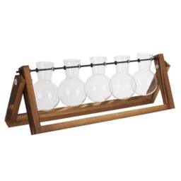 Havendro Glass Hydroponic Vase Wooden Stand Plant Terrarium 5 Bulb - thumbnail 1