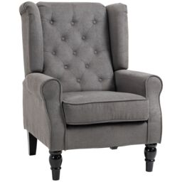 HOMCOM Accent Armchair Home Furniture Tufted Club Wood Fabric in Dark Grey - thumbnail 2