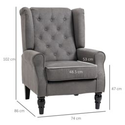 HOMCOM Accent Armchair Home Furniture Tufted Club Wood Fabric in Dark Grey - thumbnail 3