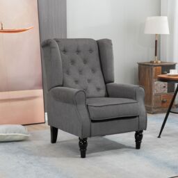 HOMCOM Accent Armchair Home Furniture Tufted Club Wood Fabric in Dark Grey - thumbnail 1