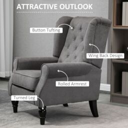 HOMCOM Accent Armchair Home Furniture Tufted Club Wood Fabric in Dark Grey - thumbnail 4