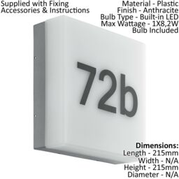 Loops 2 PACK IP44 Outdoor Wall Light Anthracite House Number 8.2W LED Porch Lamp - thumbnail 2