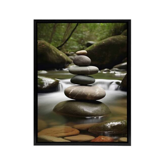 "Artery8 Zen Stones in Forest River Massage Salon Framed Canvas Wall Art Print - Size: W12"" x H16""" - image 1