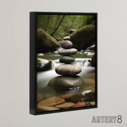 "Artery8 Zen Stones in Forest River Massage Salon Framed Canvas Wall Art Print - Size: W12"" x H16""" - thumbnail 2