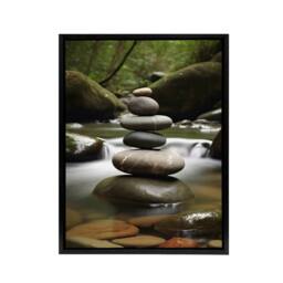 "Artery8 Zen Stones in Forest River Massage Salon Framed Canvas Wall Art Print - Size: W12"" x H16""" - thumbnail 1