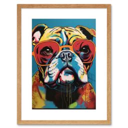 "Artery8 Wall Art Print English Bulldog Wearing Sunglasses Modern Pop Artwork Framed 9X7 Inch in Beige - Size: W7"" x H9""" - thumbnail 1