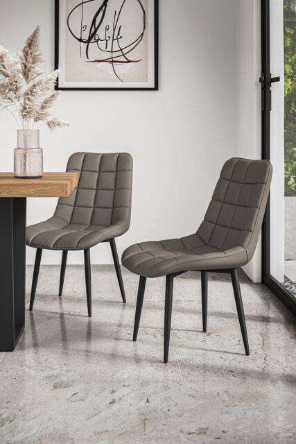 More4Homes Set of 8 Nova Modern Faux Leather Dining Chair Padded Seat Metal Legs Kitchen in Grey - image 1