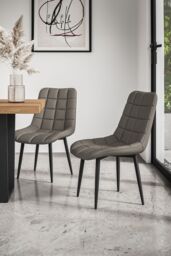 More4Homes Set of 8 Nova Modern Faux Leather Dining Chair Padded Seat Metal Legs Kitchen in Grey - thumbnail 1