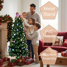 Shatchi 5Ft/150cm Baubles & Stars Fibre Optic Christmas Tree LED Pre-Lit in Green - Size: 5ft - thumbnail 9