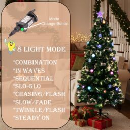 Shatchi 5Ft/150cm Baubles & Stars Fibre Optic Christmas Tree LED Pre-Lit in Green - Size: 5ft - thumbnail 8