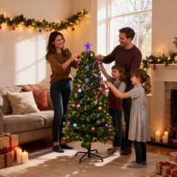 Shatchi 5Ft/150cm Baubles & Stars Fibre Optic Christmas Tree LED Pre-Lit in Green - Size: 5ft - thumbnail 7