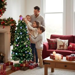 Shatchi 5Ft/150cm Baubles & Stars Fibre Optic Christmas Tree LED Pre-Lit in Green - Size: 5ft - thumbnail 2