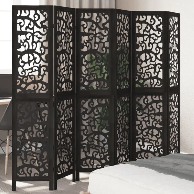 Berkfield Home Room Divider 6 Panels Black Solid Wood Paulownia - image 1