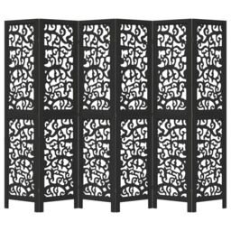 Berkfield Home Room Divider 6 Panels Black Solid Wood Paulownia - thumbnail 4