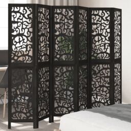 Berkfield Home Room Divider 6 Panels Black Solid Wood Paulownia - thumbnail 1