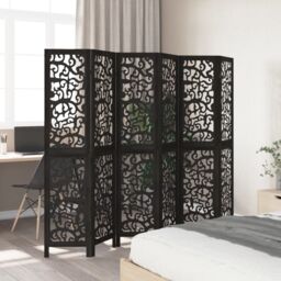 Berkfield Home Room Divider 6 Panels Black Solid Wood Paulownia - thumbnail 3