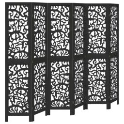 Berkfield Home Room Divider 6 Panels Black Solid Wood Paulownia - thumbnail 2