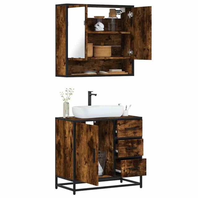 Berkfield Home 2 Piece Bathroom Furniture Set Smoked Oak Engineered Wood in Brown - image 1