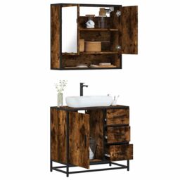 Berkfield Home 2 Piece Bathroom Furniture Set Smoked Oak Engineered Wood in Brown - thumbnail 1