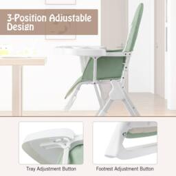 CASART Foldable High Chair Baby Highchair w/3-Level Adjustable Tray &Footrest in Green - thumbnail 9