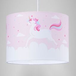 Happy Homewares Beautiful Soft Pink Cotton Lampshade with Dancing Unicorns & Clouds Decoration - Size: 10 inches - thumbnail 7