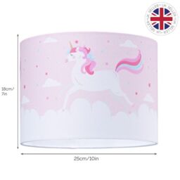 Happy Homewares Beautiful Soft Pink Cotton Lampshade with Dancing Unicorns & Clouds Decoration - Size: 10 inches - thumbnail 6