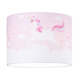 Happy Homewares Beautiful Soft Pink Cotton Lampshade with Dancing Unicorns & Clouds Decoration - Size: 10 inches - thumbnail 2