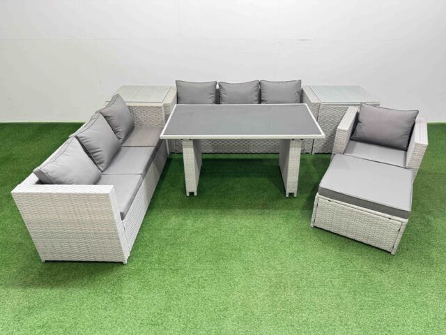 Fimous Patio Garden Furniture Sets with 2 Side Tables Big Stool Light Grey - image 1