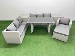 Fimous Patio Garden Furniture Sets with 2 Side Tables Big Stool Light Grey - thumbnail 1