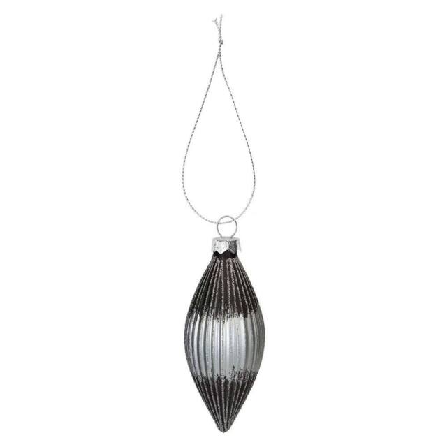 VFM e-Store Christmas Hanging Glass Bauble Decoration 15cm x 7cm Silver X 1 - Size: 15 cm x 7 cm - image 1