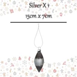 VFM e-Store Christmas Hanging Glass Bauble Decoration 15cm x 7cm Silver X 1 - Size: 15 cm x 7 cm - thumbnail 2