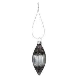 VFM e-Store Christmas Hanging Glass Bauble Decoration 15cm x 7cm Silver X 1 - Size: 15 cm x 7 cm