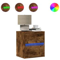 Berkfield Home Wall-mounted Bedside Cabinets with LED Lights 2 pcs Smoked Oak in Brown - thumbnail 1
