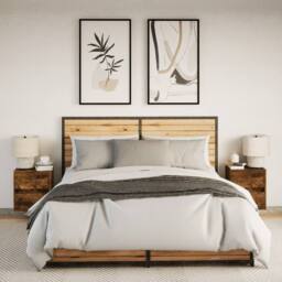Berkfield Home Wall-mounted Bedside Cabinets with LED Lights 2 pcs Smoked Oak in Brown - thumbnail 4
