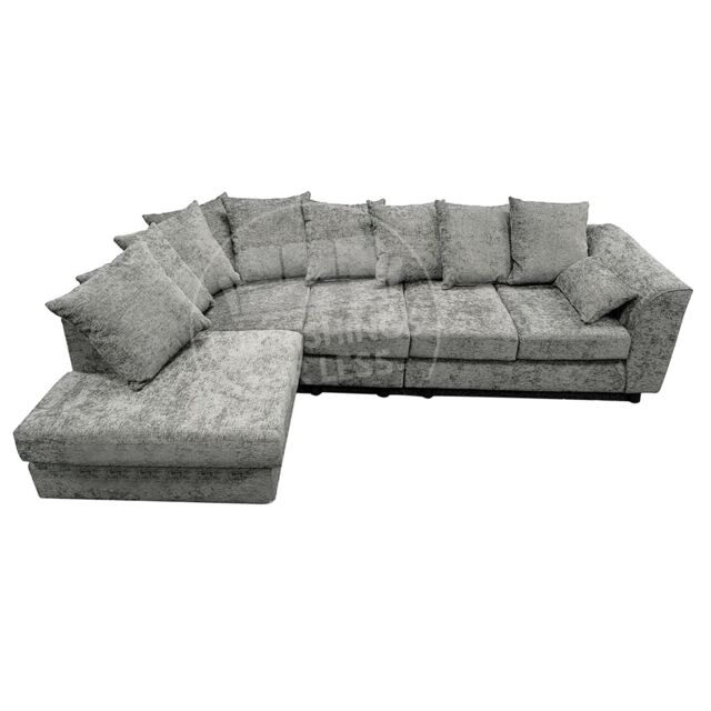 Furnishings For Less UK Monaco Chenille Fabric Large 5 Seater L Shaped Corner Sofa Left Hand Facing in Light Grey - image 1