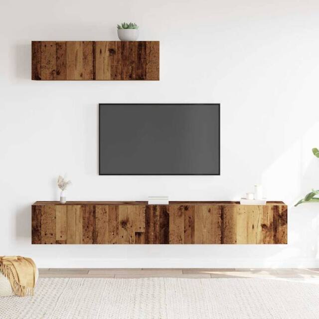 Berkfield Home Classic 3 Piece TV Cabinet Set Wall-mounted Old Wood Engineered Wood in Brown - image 1