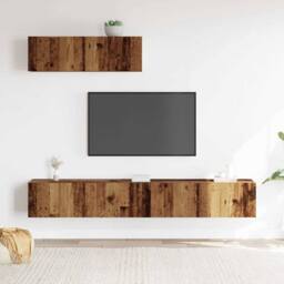 Berkfield Home Classic 3 Piece TV Cabinet Set Wall-mounted Old Wood Engineered Wood in Brown - thumbnail 1