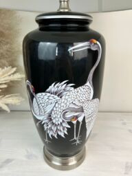 Downton Interiors Black Crane Ceramic Table Lamp with Plain Shade (G2121 Plain) - Size: Large - thumbnail 3