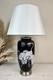 Downton Interiors Black Crane Ceramic Table Lamp with Plain Shade (G2121 Plain) - Size: Large