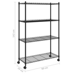 Berkfield Home 4-Tier Storage Shelf with Wheels 90x35x142 cm Black 200 kg - Size: 90 x 35 x 142 cm - thumbnail 7