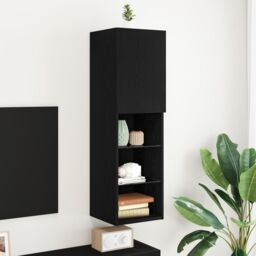Berkfield Home LED TV Cabinet Black Oak 30, 5x30x102 cm Engineered Wood - Size: 5 x 30 x 102 cm - thumbnail 1