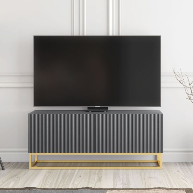 Creative Furniture Ripple TV Unit 100cm - Modern Fluted Design with Push to Open Doors in Dark Grey - image 1