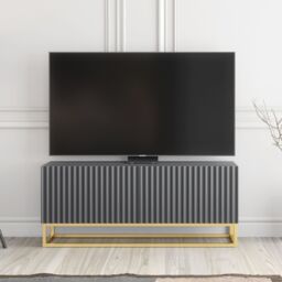 Creative Furniture Ripple TV Unit 100cm - Modern Fluted Design with Push to Open Doors in Dark Grey - thumbnail 1