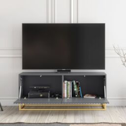 Creative Furniture Ripple TV Unit 100cm - Modern Fluted Design with Push to Open Doors in Dark Grey - thumbnail 2