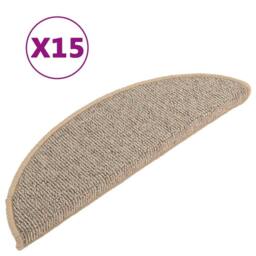 Berkfield Home Comfortable Carpet Stair Treads 15 pcs Brown 56x17x3 cm in Light Tan - Size: Medium - thumbnail 3