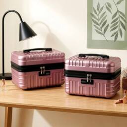VOGREX 2 Pack Rose Gold Lockable Portable Travel Makeup Case - thumbnail 3
