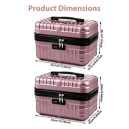 VOGREX 2 Pack Rose Gold Lockable Portable Travel Makeup Case - thumbnail 2