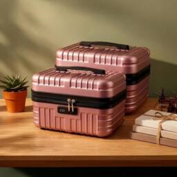 VOGREX 2 Pack Rose Gold Lockable Portable Travel Makeup Case - thumbnail 4
