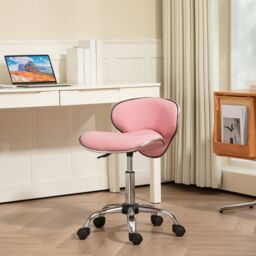 HOMCOM Office Chair Beauty Salon Rolling Technician Stool Chair Pink - thumbnail 1